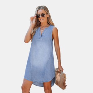 Women's Denim V-Neck Mini Dress - Cupshe - 1 of 4