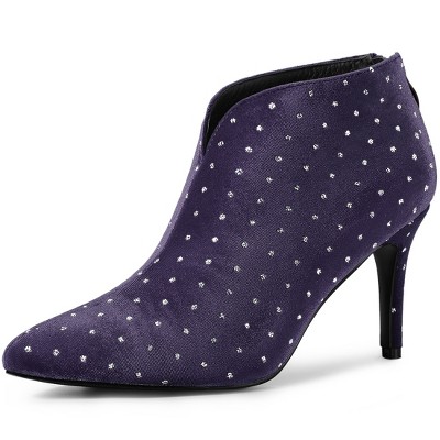 Allegra K Women's V-Shaped Cutout Pointed Toe Stiletto Heel Ankle Boots