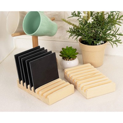 Natural Pine Wood Coaster Holders, 3.9-Inch, Set of 2