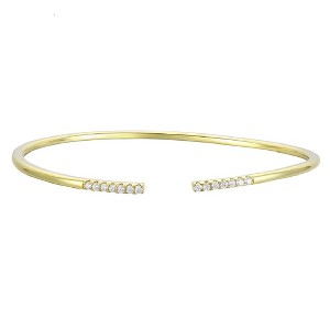 14K Gold-Plated Cuff Bracelet featuring a round Cubic Zirconia, offering a sleek and elegant design with a touch of radiant sparkle. - 1 of 3