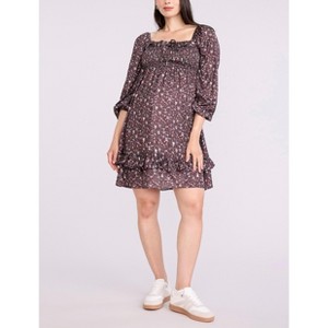 Women's Smocked Babydoll Long Sleeve Mini Dress | Motherhood Maternity - 1 of 4