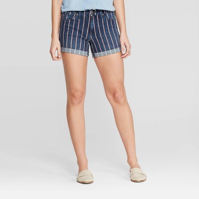 striped jean shorts