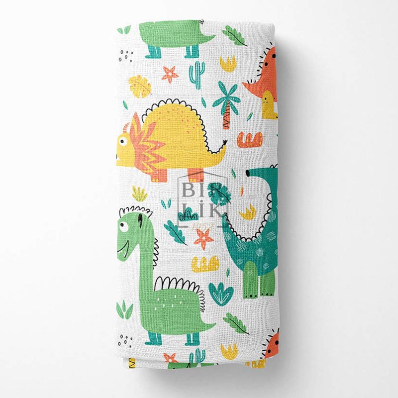 Lunanino Ultra Soft 2 Pc Muslin Swaddle Blankets for Baby Girls or Boys Gift Boxed - Dino Set, 2 of 4