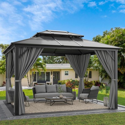 10'x12' Hardtop Gazebo, Aluminum Frame Permanent Pavilion, Double Polycarbonate Roof Canopy, Outdoor Gazebos Canopy for Garden, Lawns, Patio