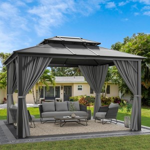 10'x12' Hardtop Gazebo, Aluminum Frame Permanent Pavilion, Double Polycarbonate Roof Canopy, Outdoor Gazebos Canopy for Garden, Lawns, Patio - 1 of 4