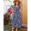 Women Plus Size V Neck Wrap Maxi Dress High Waist Casual Summer Dress with Belt - 3 of 4
