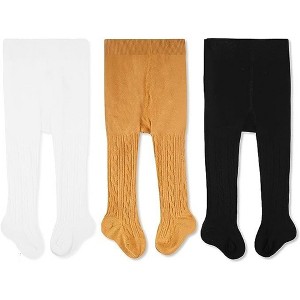 Cozyway Cable Knit Cotton Leggings/Tights for Toddler Girls, 3 Pack, White/Black/Mustard, 2-4 Years Old - 1 of 4