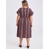 GRACE & GRANDEUR Women's Plus Size Boho Floral Stripe V Neck Ruffle Sleeve Pockets Flowy Casual Beach Midi A Line Dresses - 3 of 4