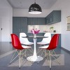 LeisureMod 5-Piece Dining Set with 35" Round Dining Table in White Iron Pedestal Base and 4 ABS Plastic Side Chair with Gold Base - 2 of 4