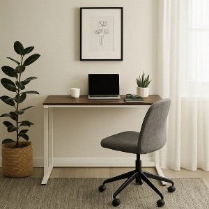 Royal Hampton Writing Desk with Wooden Top and Built in USB Port, Brown and White - 1 of 4