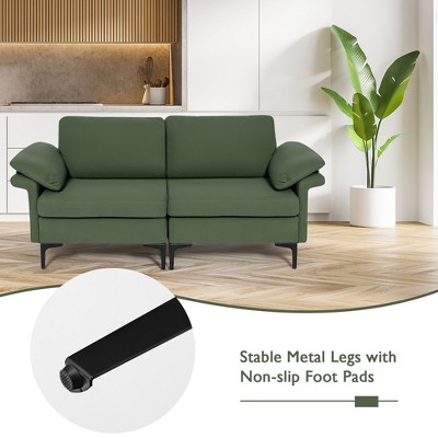 Army Green Linen Upholstered Loveseat with Metal Legs