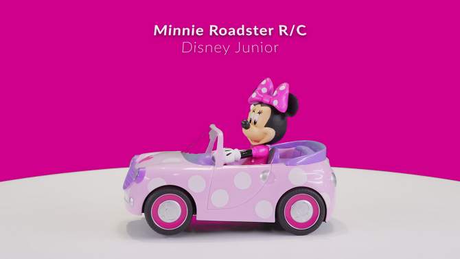 Jada Toys Disney Junior RC Minnie Bowtique Roadster Remote Control Vehicle 7&#34; Pink with White Polka Dots, 2 of 7, play video