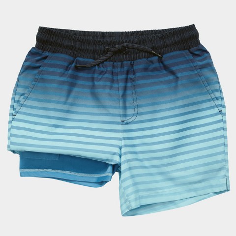 Детские шорты Rokka&Rolla Boys' Swim Shorts with Compression Liner-Blue Stripe, цвет: Синий