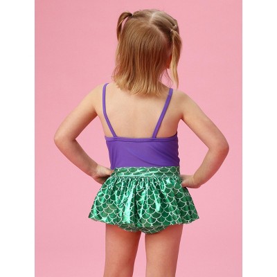 RuffleButts Girls UPF50+ Big Bow Skirted One Piece - Shiny Mermaid Princess, 6 — фото 4