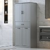 Bathroom Storage Cabinet with Two Laundry Baskets, Storage Cabinet with Doors and Drawer for Home, White - 3 of 4