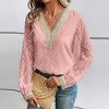 Coolmee Women's Lace V Neck Tops Long Sleeve Dressy Pleated Tunic Blouses Casual Loose Shirts Fall Winter Basic Clothing - 3 of 4