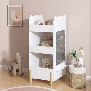 APRILSOUL Kids Bookshelf with Chalkboard Side Drawing Board for Toddlers, Toy and Book Organizer for Playroom or Bedroom White - 1 of 4