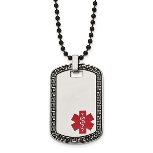Black Bow Jewelry Stainless Steel Greek Key Medical Dog Tag Necklace - 30 Inch - 1 of 4
