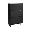 PDTEND Modern Black Storage Shoe Cabinet with 3 Flip Drawers, Hooks and Wood Grain Surface for Hallway - 2 of 4