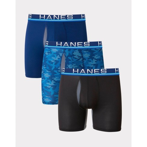 Hanes Premium Men's Xtemp Total Support Pouch Anti Chafing 3pk Boxer Briefs  - Black/blue Xl : Target