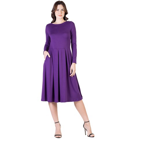 Womens Lavender Pocket Dress | Short Sleeve Midi Dress