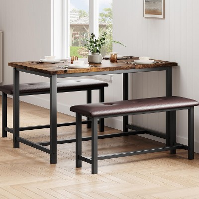 Whizmax 3-Piece Dining Set for 4 - Kitchen Table with Upholstered Benches, Rectangular Space-Saving Table for Small Apartments & Studios