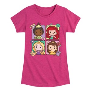 Girls' - Disney Princess - Kawaii Chibi Tiana Ariel Belle Rapunzel Fitted Short Sleeve Graphic T-Shirt - 1 of 4