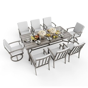 HAPPATIO 9 Piece Aluminum Patio Dining Set, Outdoor Dining Table and Chairs Set - 1 of 4