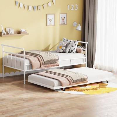 NicBex Metal Twin Size Daybed with Curved Handle Design and Twin Size Trundle for Bedroom,Living Room