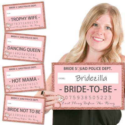 Big Dot of Happiness Bride Squad - Rose Gold Bridal Shower or Bachelorette Party Mug Shots - Photo Booth Props Mugshot Signs - 20 Count