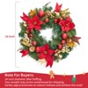 24 Inch Pre-Lit Christmas Wreath with Lights, Xmas Wreath with Red & Gold Berries Ball Ornaments for Front Door - 2 of 4