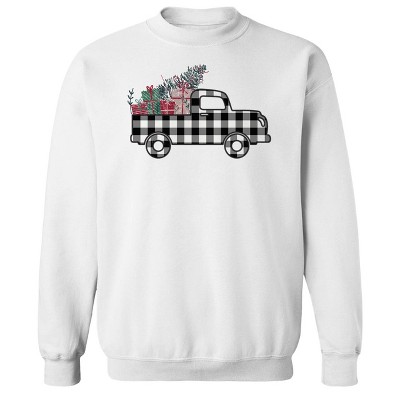 Rerun Island Men's Plaid Christmas Truck Long Sleeve Graphic Cotton Sweatshirt
