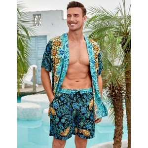 WhizMax Men's 2 Piece Shorts Floral Hawaiian Short Sleeve Cardigan and Beach Shorts Sets - 1 of 1