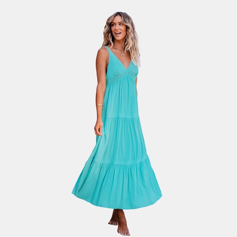 Women's Turquoise Plunging Sleeveless Maxi Dress - Cupshe, 1 of 8