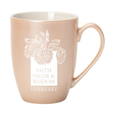 Elanze Designs Faith Valor And Wisdom February Precious Pearl 10 ounce New Bone China Coffee Cup Mug