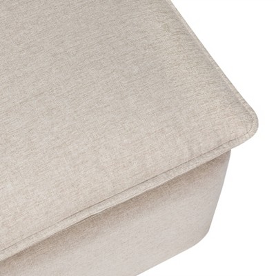 Beige Performance Fabric Square Storage Ottoman with USB Port