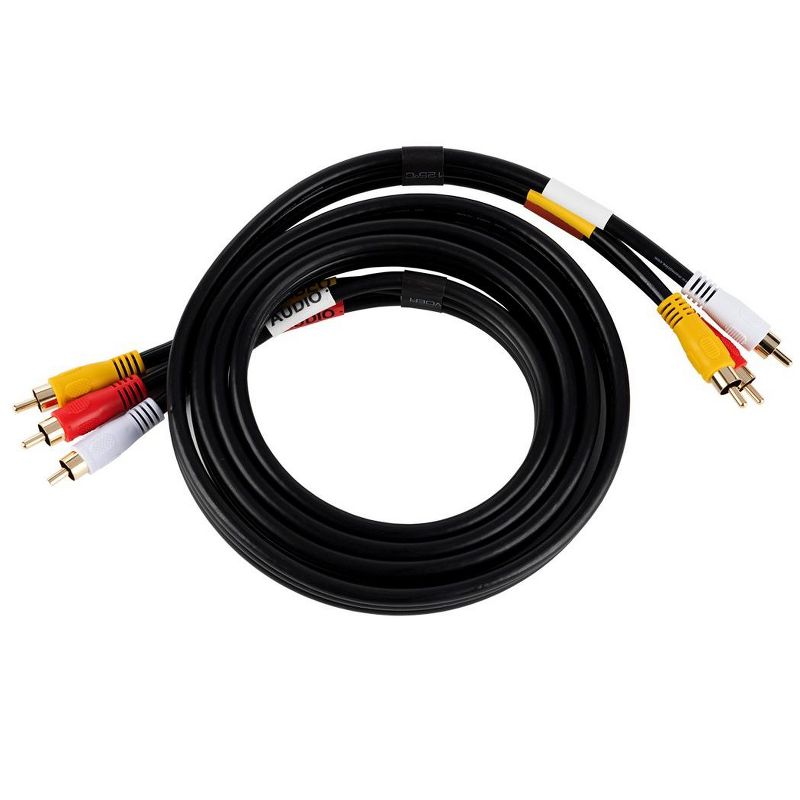 Monoprice Stereo Video Dubbing Composite Cable - 6 Feet - Black | Triple RCA Male/Male Heavy-duty RG-59/U, Gold plated, 3 of 4