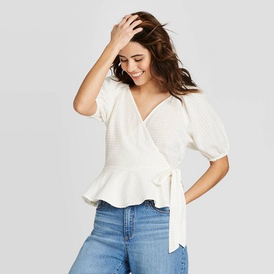 women's short sleeve wrap top