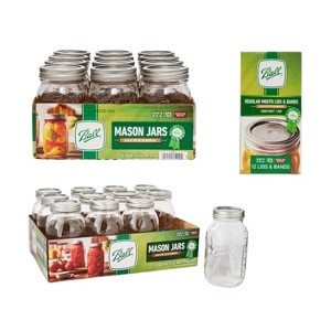 Ball Regular Mouth Glass Mason Jars with Lids and Bands, 12 Pint Size 16 Ounce Jars + 12 Quart Size 32 Ounce Jars + 12 Lids/Bands Variety Pack - 1 of 4
