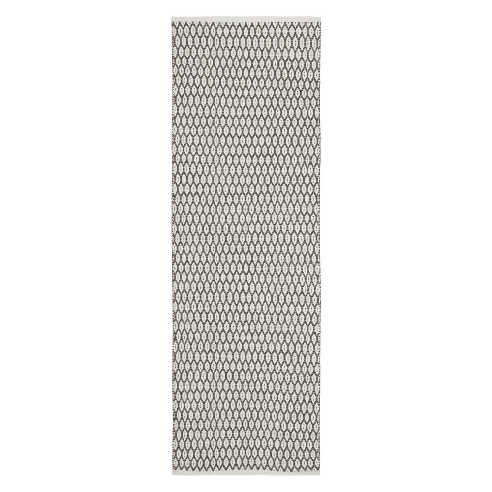  Geometric Woven Runner Charcoal/Ivory