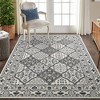 Vintage Tiled Area Rug Washable Persian Floral Rug Non-Slip Low Pile Rug, 5'x7' Gray - 3 of 4