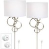 Possini Euro Design Circles Modern Wall Light Sconces Set of 2 Smart Sockets Brushed Nickel Plug-In 12" Fixture Off-White Shades Bedroom - 2 of 4
