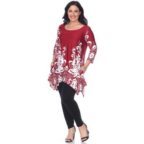 Women's Plus Size Scoop Neck Printed Yanette Tunic Top Red 5x - White ...