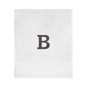 Avanti White with Grey Block Monogram Bath Towel  B - 1 of 3