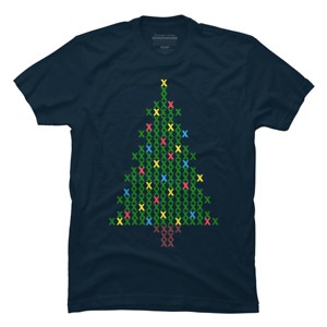 Men's Design By Humans Christmas Tree Cross Stitch By BettySue T-Shirt - 1 of 4