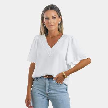Women's White Ruffle Sleeve Lace Top - Cupshe