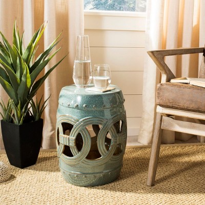 Blue-Green Ceramic Double Coin Outdoor Stool