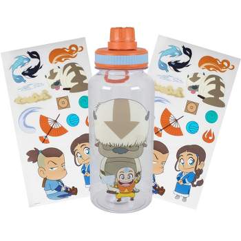 Silver Buffalo Avatar Chibi Aang & Appa Twist Spout Water Bottle And Sticker Set | 32 Ounces