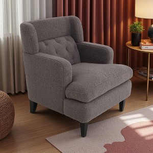 28.75" Teddy Fleece Upholstered Accent Chair with Tufted Back and Birch Legs - 1 of 4