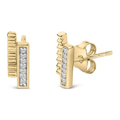 14k Yellow Gold Plated .925 Sterling Silver Diamond Accent Bar Stud Earrings